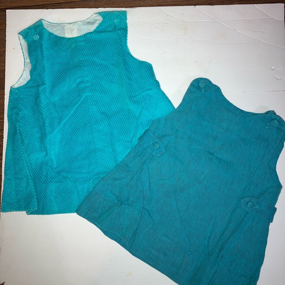 Set of Two Handmade Vintage Little Girls Blue Dresses 9-12 months (?) Corduroy